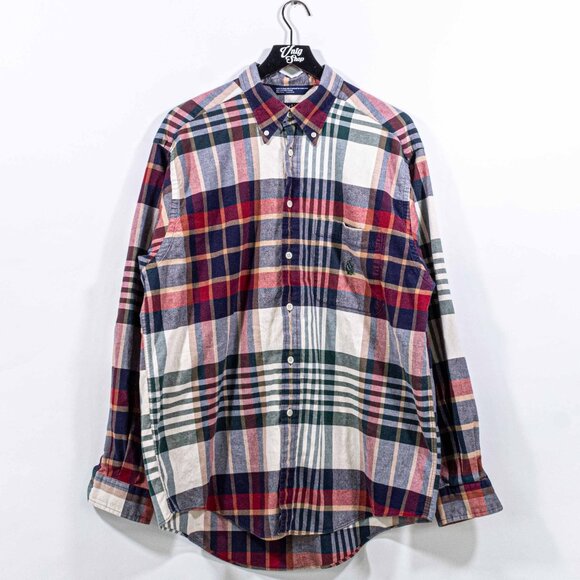 Nautica Plaid Button Down Shirt Colorful Boat Large VTG 90s Streetwear Skater - Picture 1 of 5